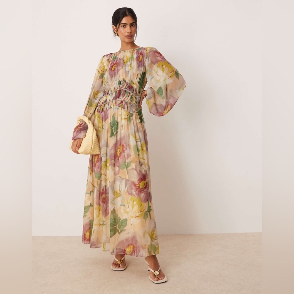 Chicways Floral Macrame Waisted Maxi Dress NWT